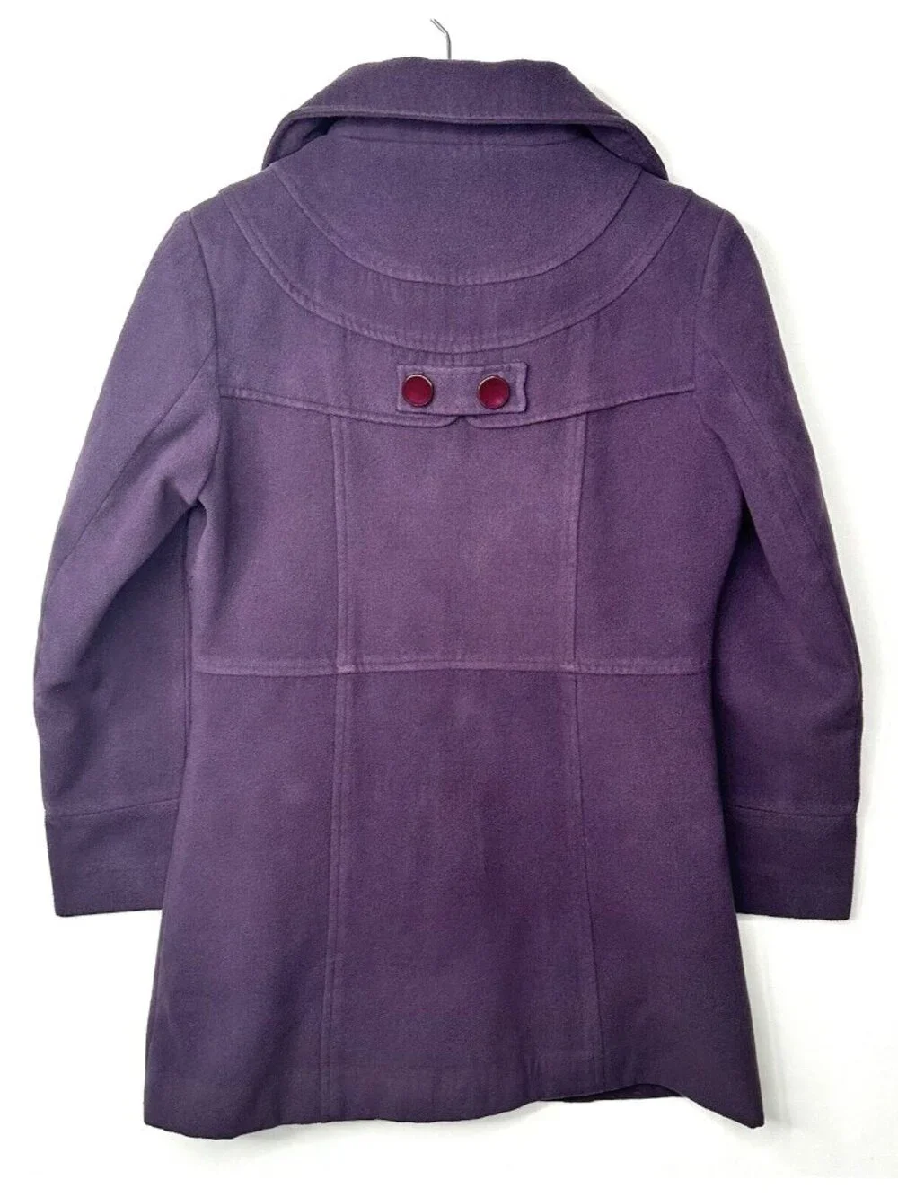 Womens Wool Blend Dress Coat Purple L Shawl Collar Button Front Lined Queens